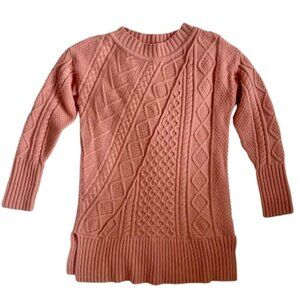 J. Crew Women's Cable Knit Tunic Sweater Pink Small Ribbed Trim Side Slit